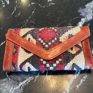 Handcrafted Turkish Kiliman Leather and Woven Clutch
